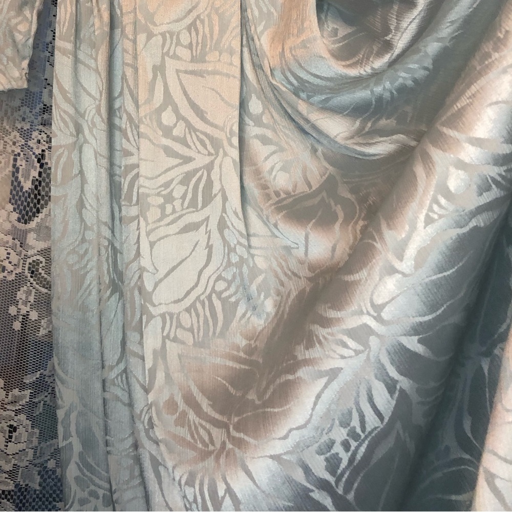 vintage 1960s light blue leaf patterned maxi dress